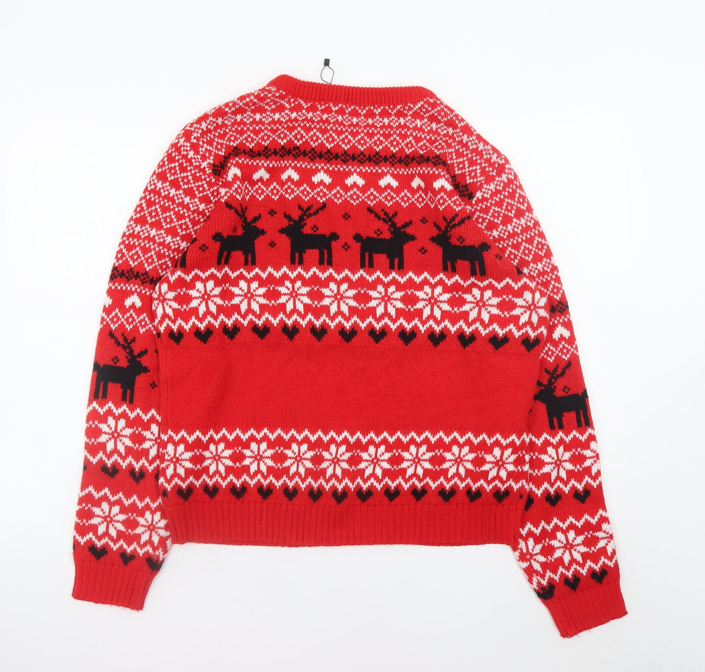 Boohoo Men's Red Fair Isle Reindeer Christmas Jumper XL