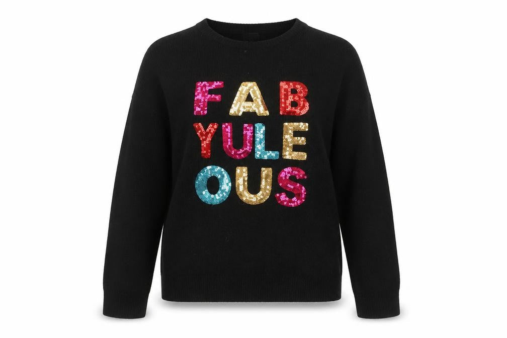 Festive Fun Women's Black Sequin Christmas Jumper Size 14 Pullover