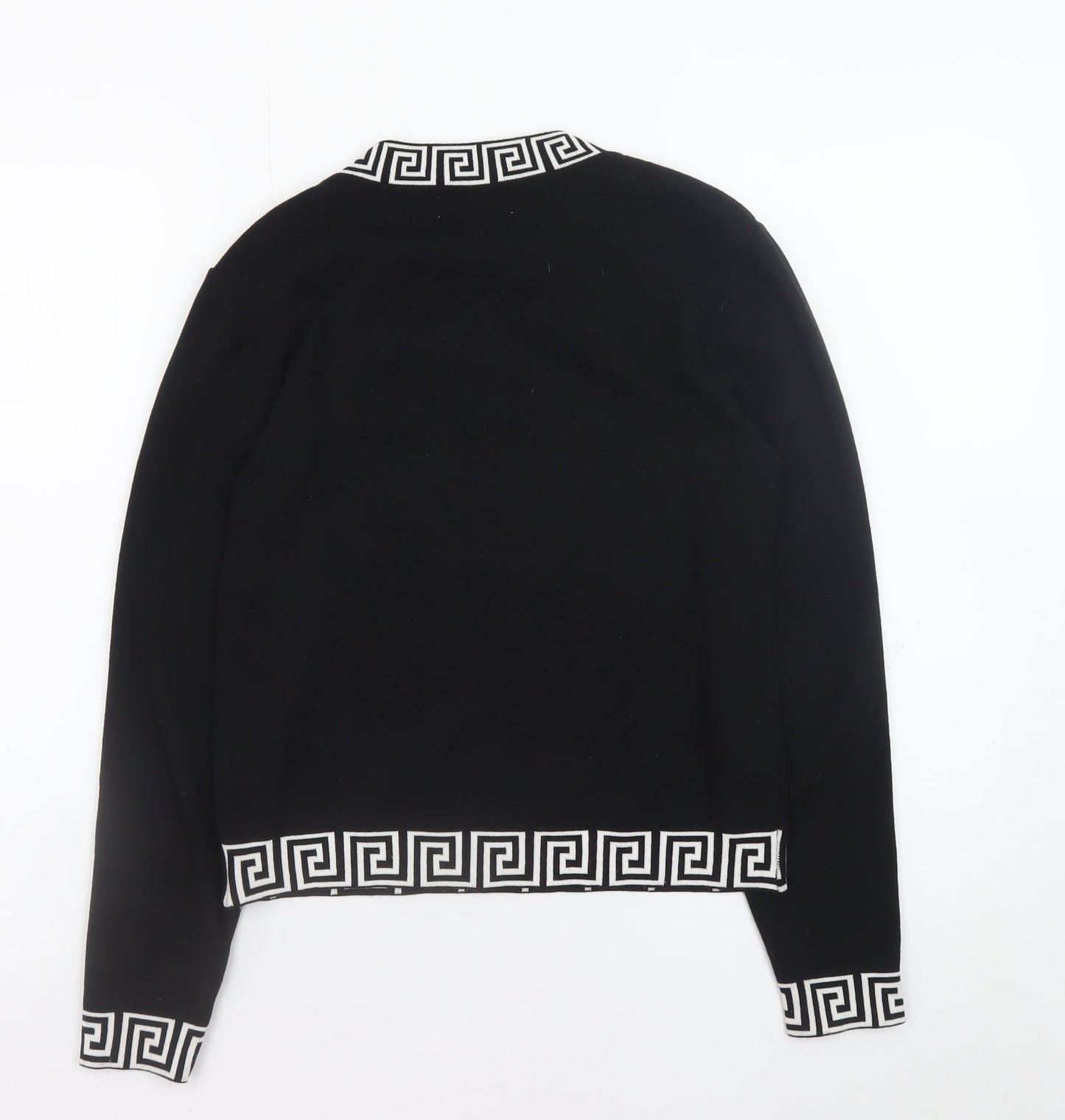Quiz Womens Black Geometric Trim Crew Neck Knit Jumper Size M