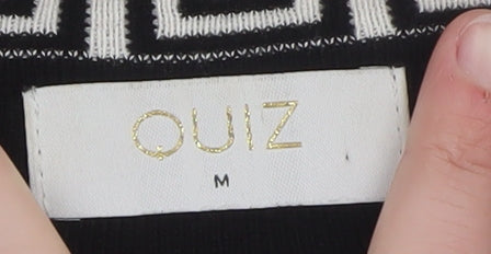 Quiz Womens Black Geometric Trim Crew Neck Knit Jumper Size M