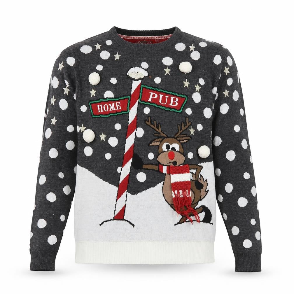 Brave Soul Men's Grey Christmas Reindeer Jumper Size L Pullover
