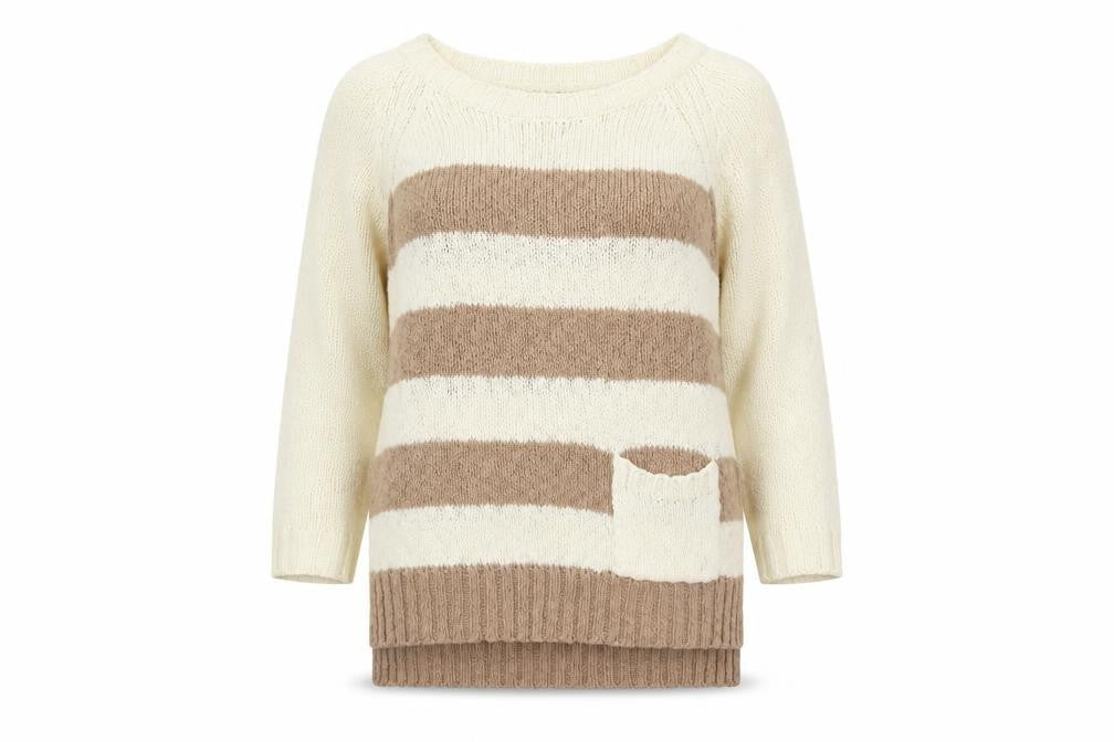 New Look Women’s Beige Striped 3/4 Sleeve Cotton Knit Jumper Size 10