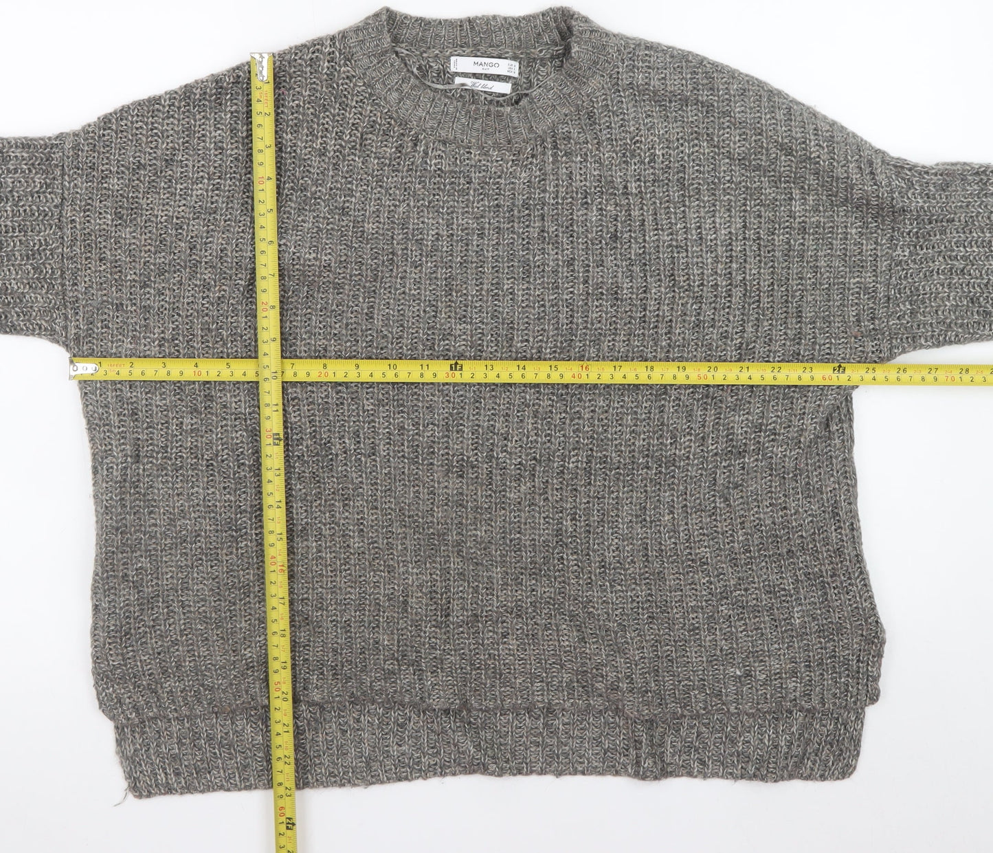 Mango Men Grey Chunky Wool Blend Crew Neck Pullover Jumper M