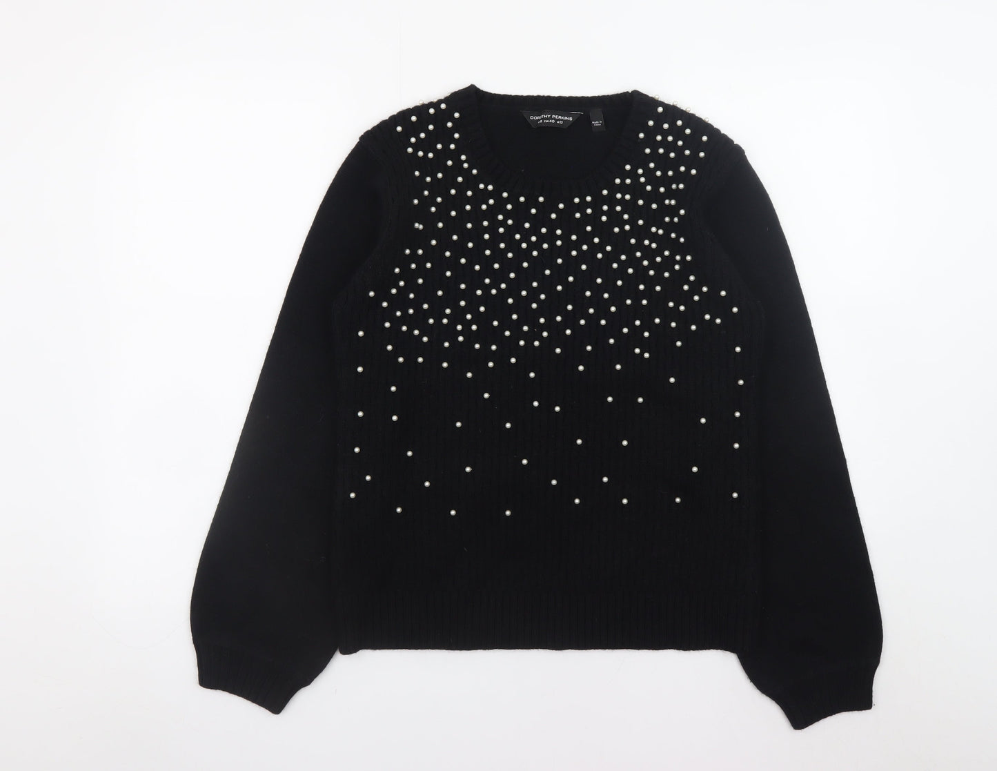 Dorothy Perkins Women's Black Beaded Crew Neck Jumper Size 12