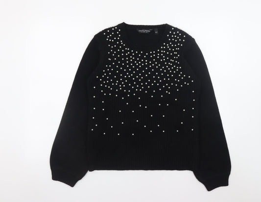 Dorothy Perkins Women's Black Beaded Crew Neck Jumper Size 12
