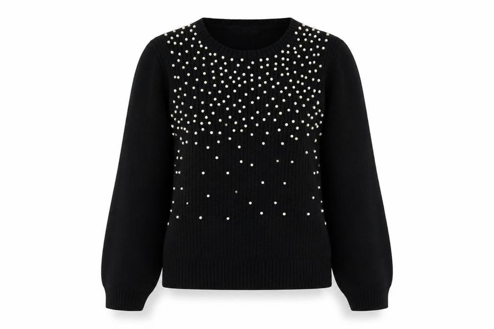Dorothy Perkins Women's Black Beaded Crew Neck Jumper Size 12