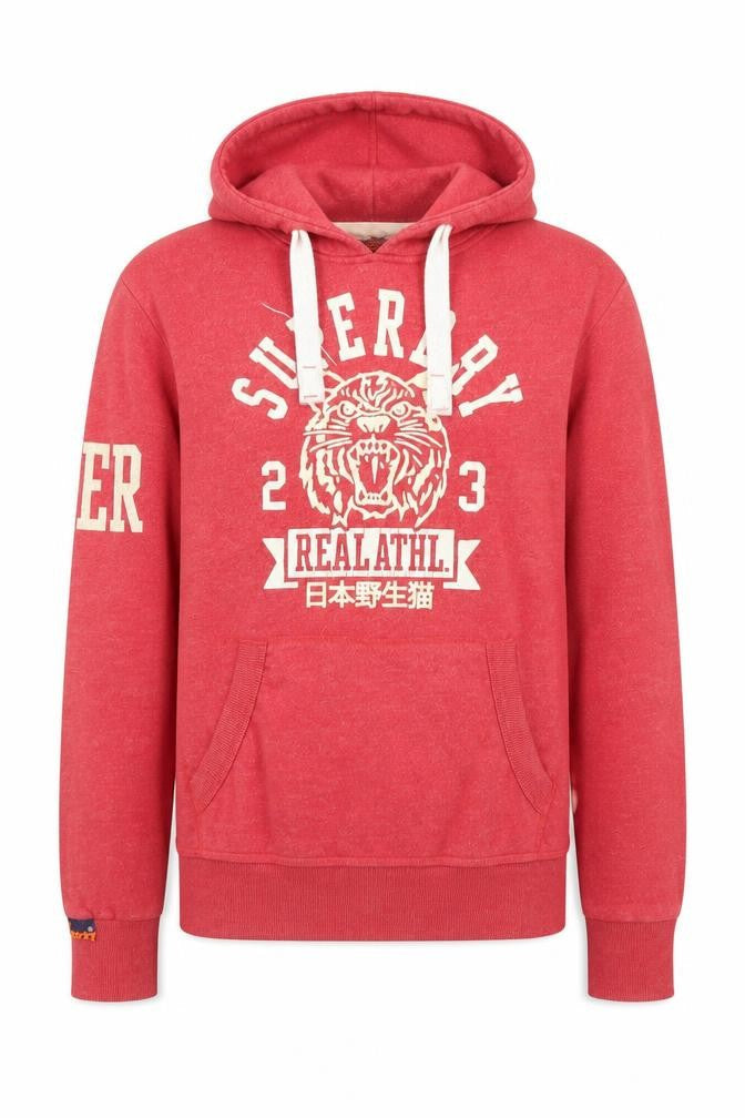Superdry Men's Red Pullover Hoodie M Graphic Logo Cotton Blend