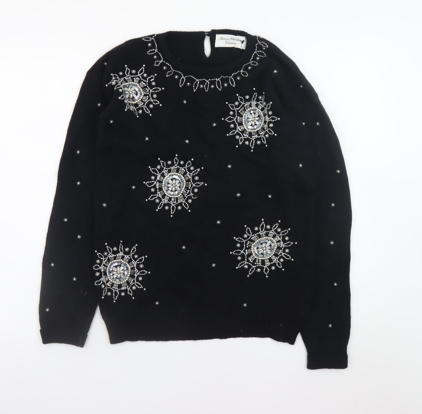 Marisa Christina Womens Black Beaded Wool Angora Pullover Jumper S