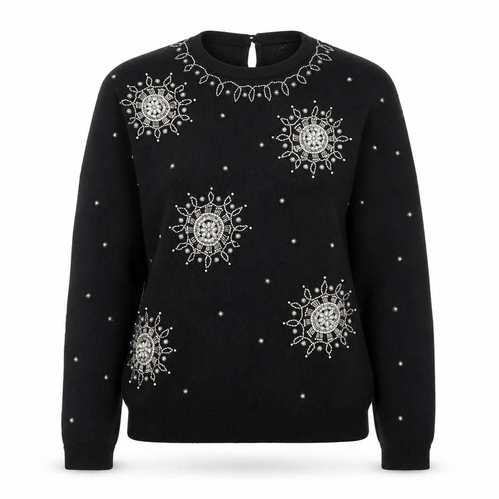 Marisa Christina Womens Black Beaded Wool Angora Pullover Jumper S