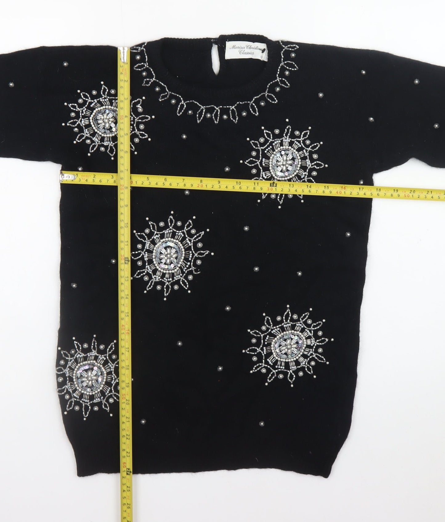 Marisa Christina Womens Black Beaded Wool Angora Pullover Jumper S