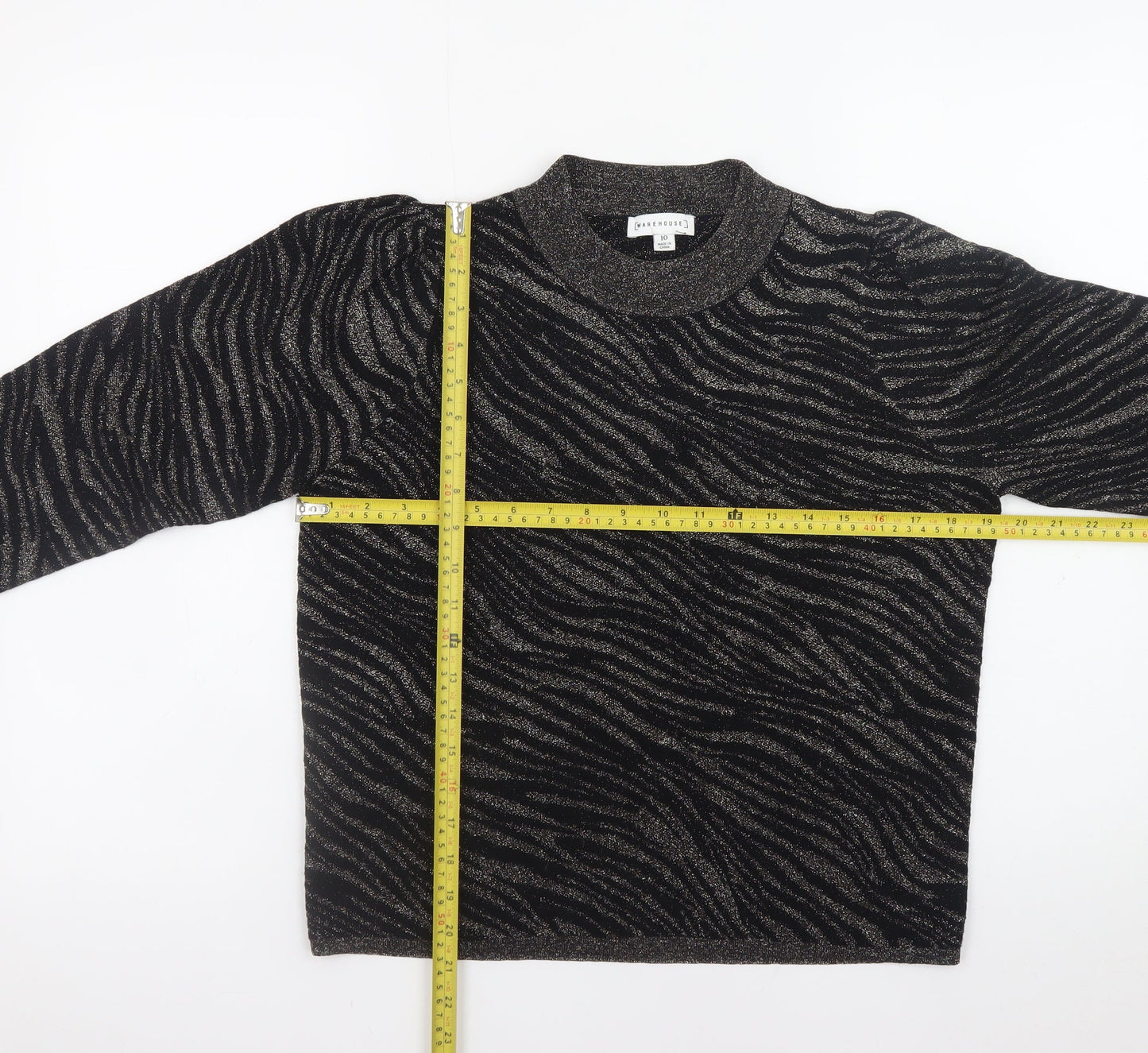 Warehouse Women’s Black Mock Neck Animal Print Jumper Size 10
