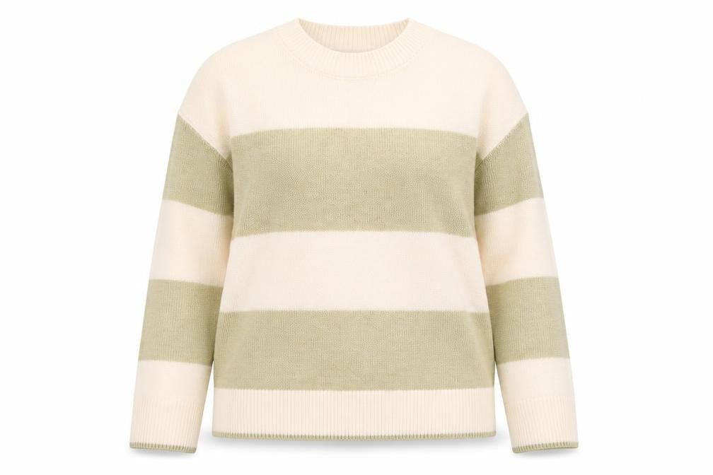 H&M Women Beige Striped Acrylic Knit Pullover Jumper Size 12