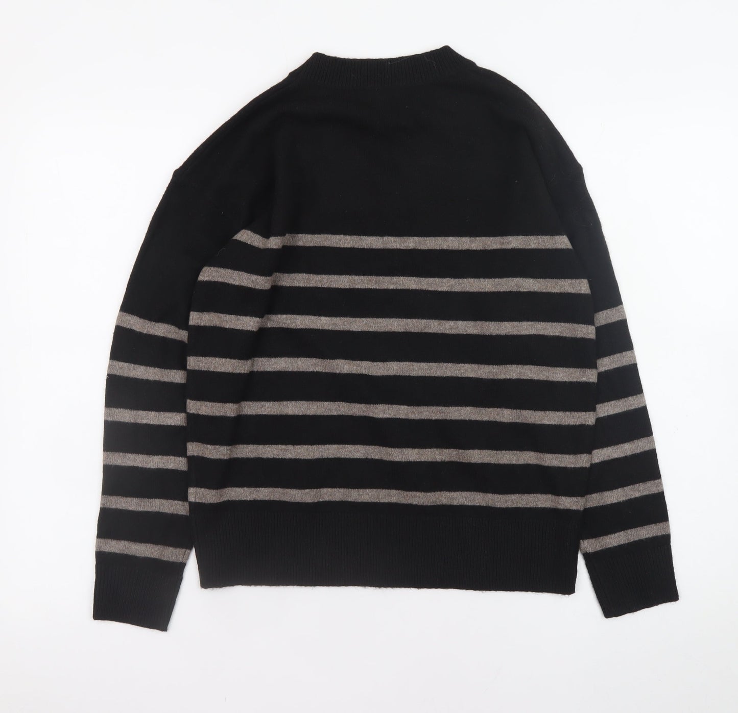 Marks and Spencer Women's Black Striped V-Neck Jumper Size S