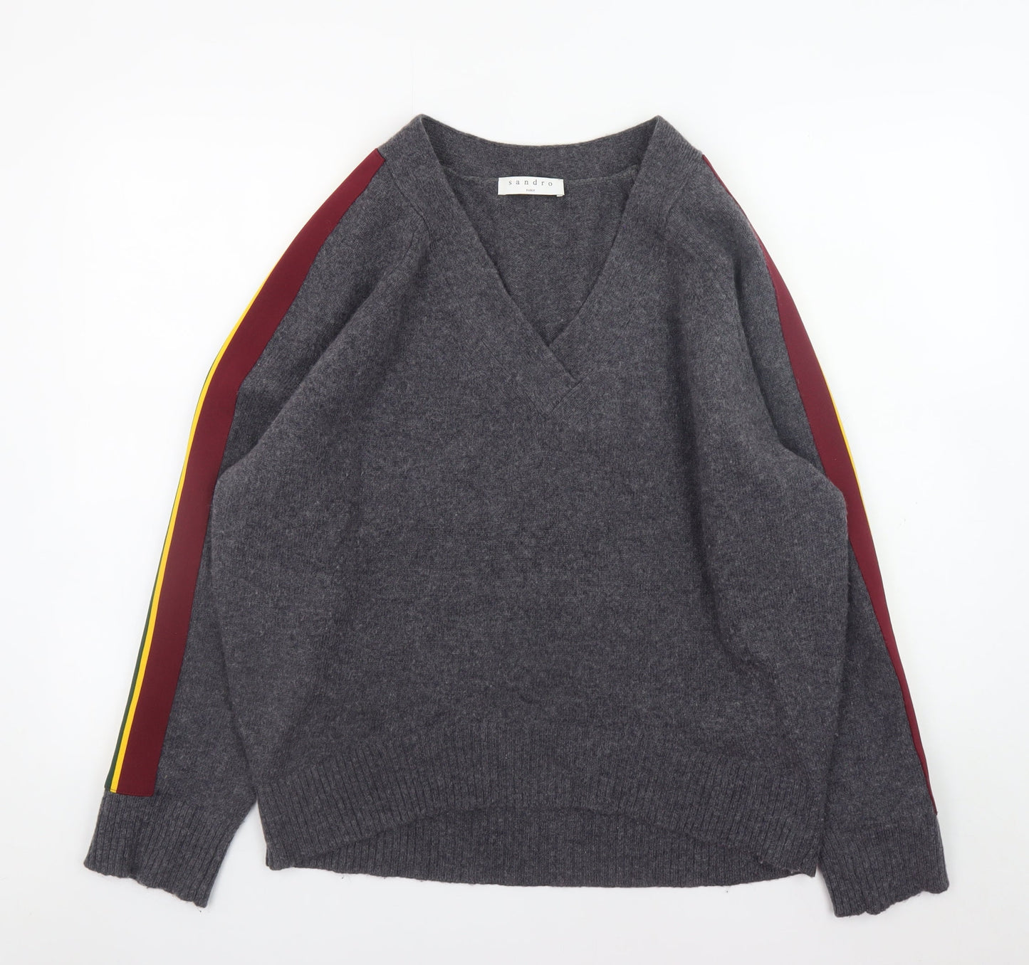 Sandro Paris Women’s Grey Wool V-Neck Pullover Jumper Size L