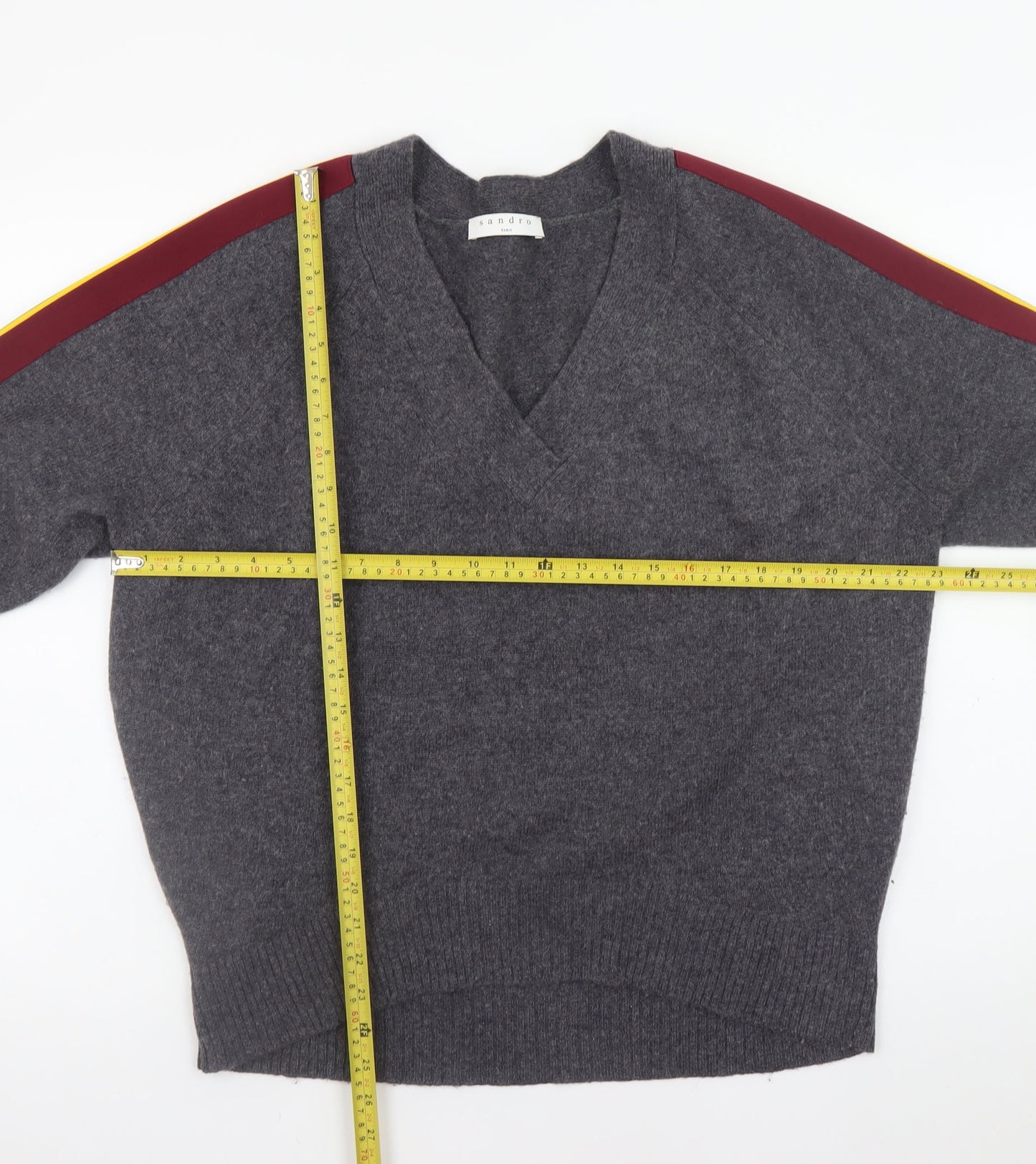 Sandro Paris Women’s Grey Wool V-Neck Pullover Jumper Size L