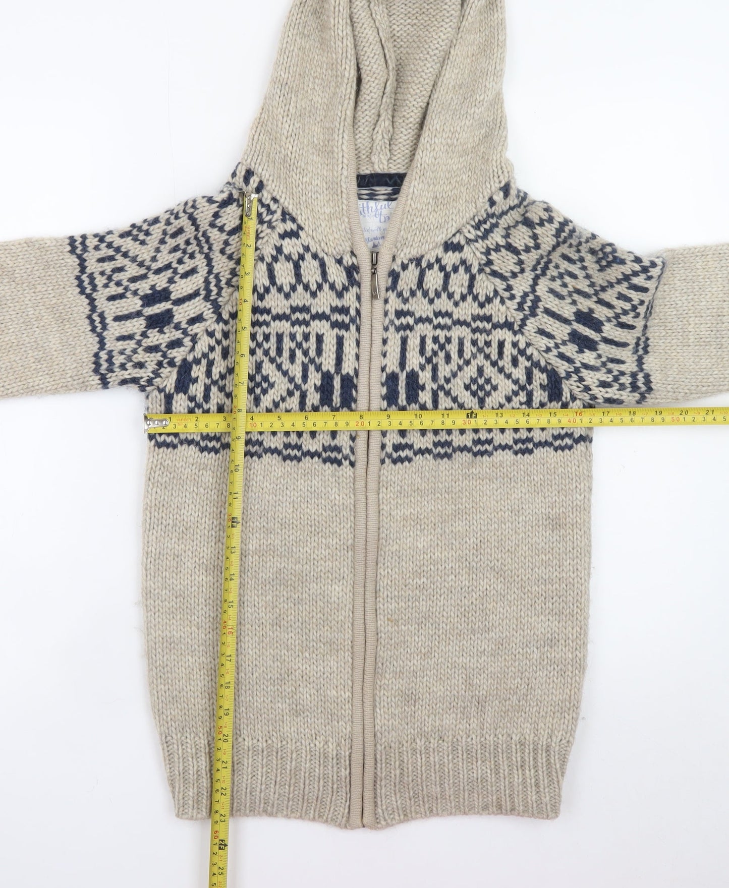 Mantaray Womens Beige Fair Isle Hooded Full Zip Knitted Jumper Size 8