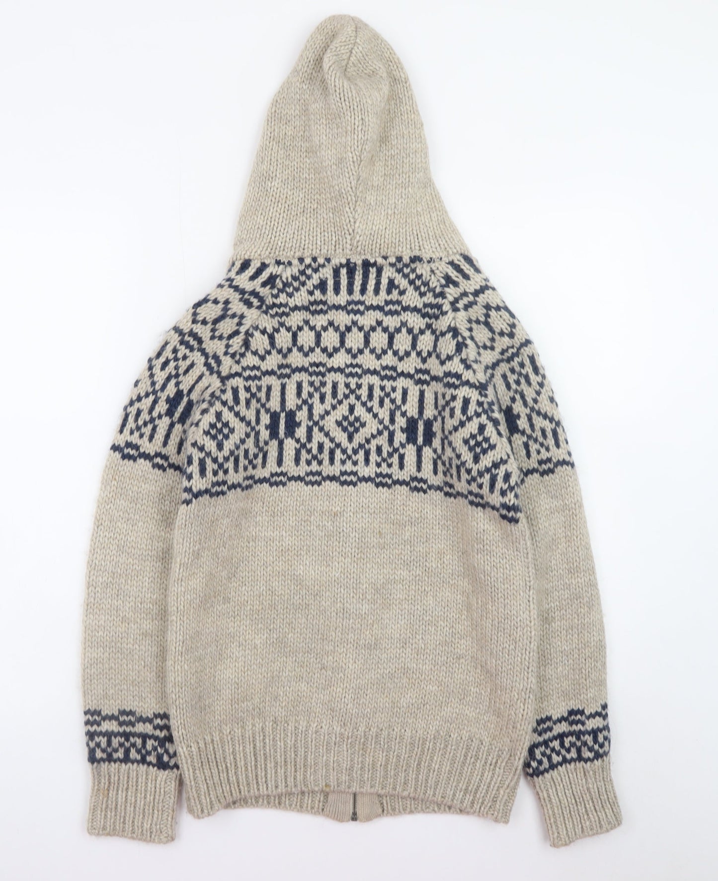 Mantaray Womens Beige Fair Isle Hooded Full Zip Knitted Jumper Size 8