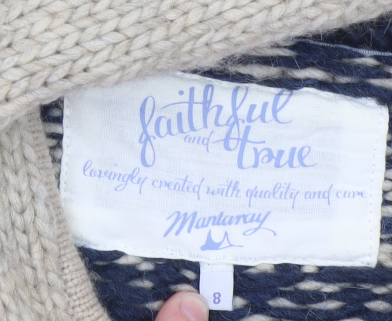 Mantaray Womens Beige Fair Isle Hooded Full Zip Knitted Jumper Size 8