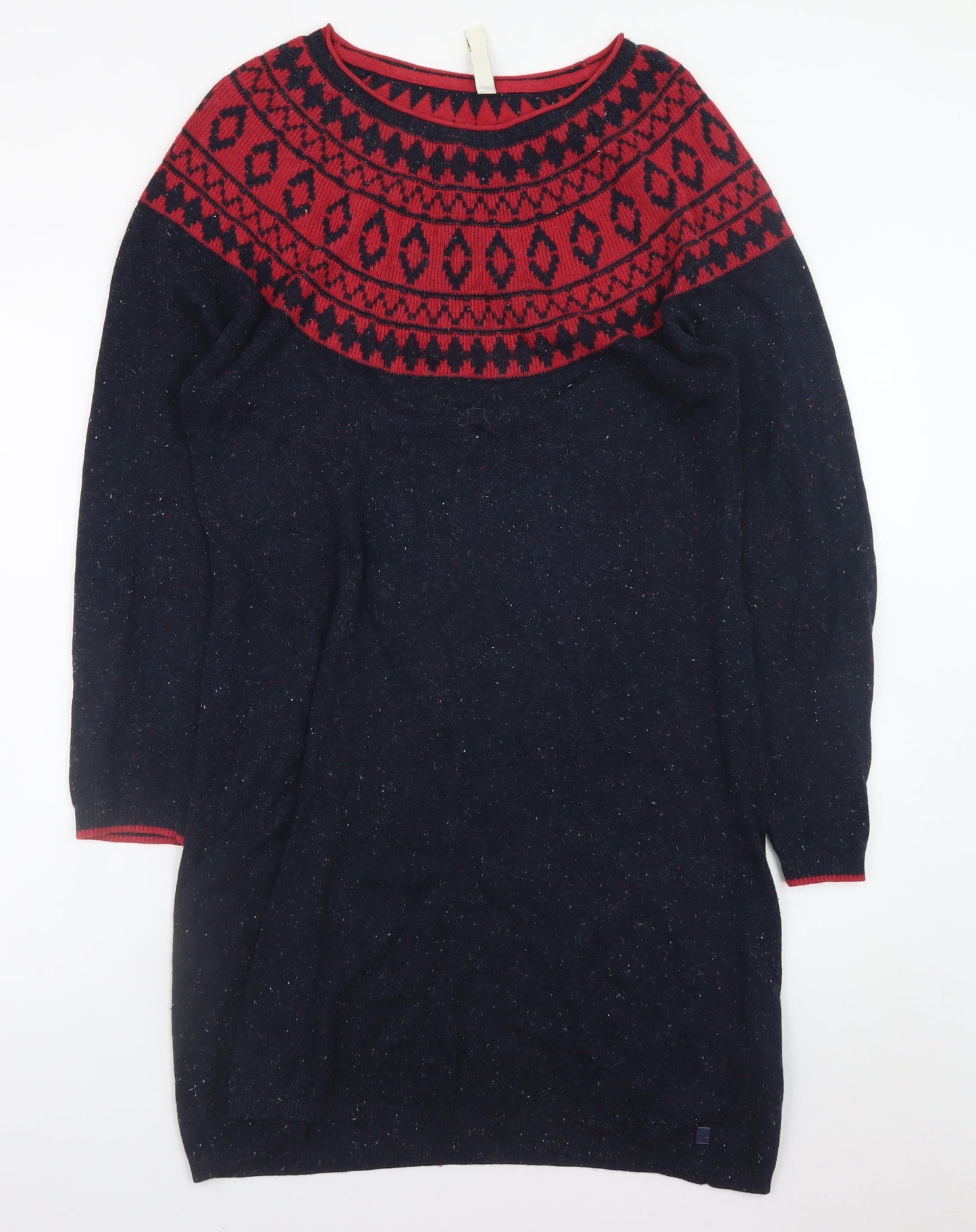 Weird Fish Women’s Blue Red Fair Isle Knit Jumper Dress Size 14