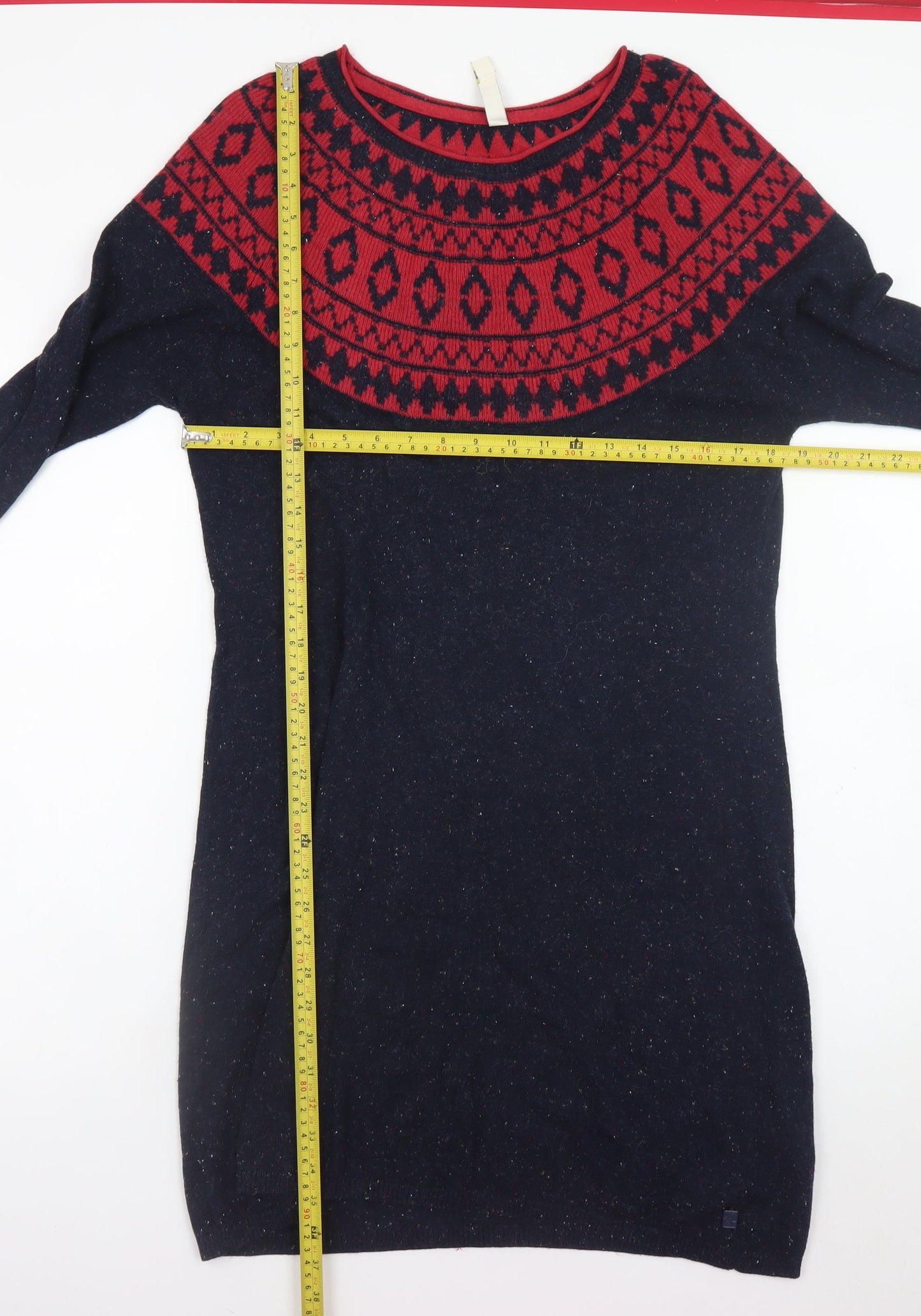 Weird Fish Women’s Blue Red Fair Isle Knit Jumper Dress Size 14
