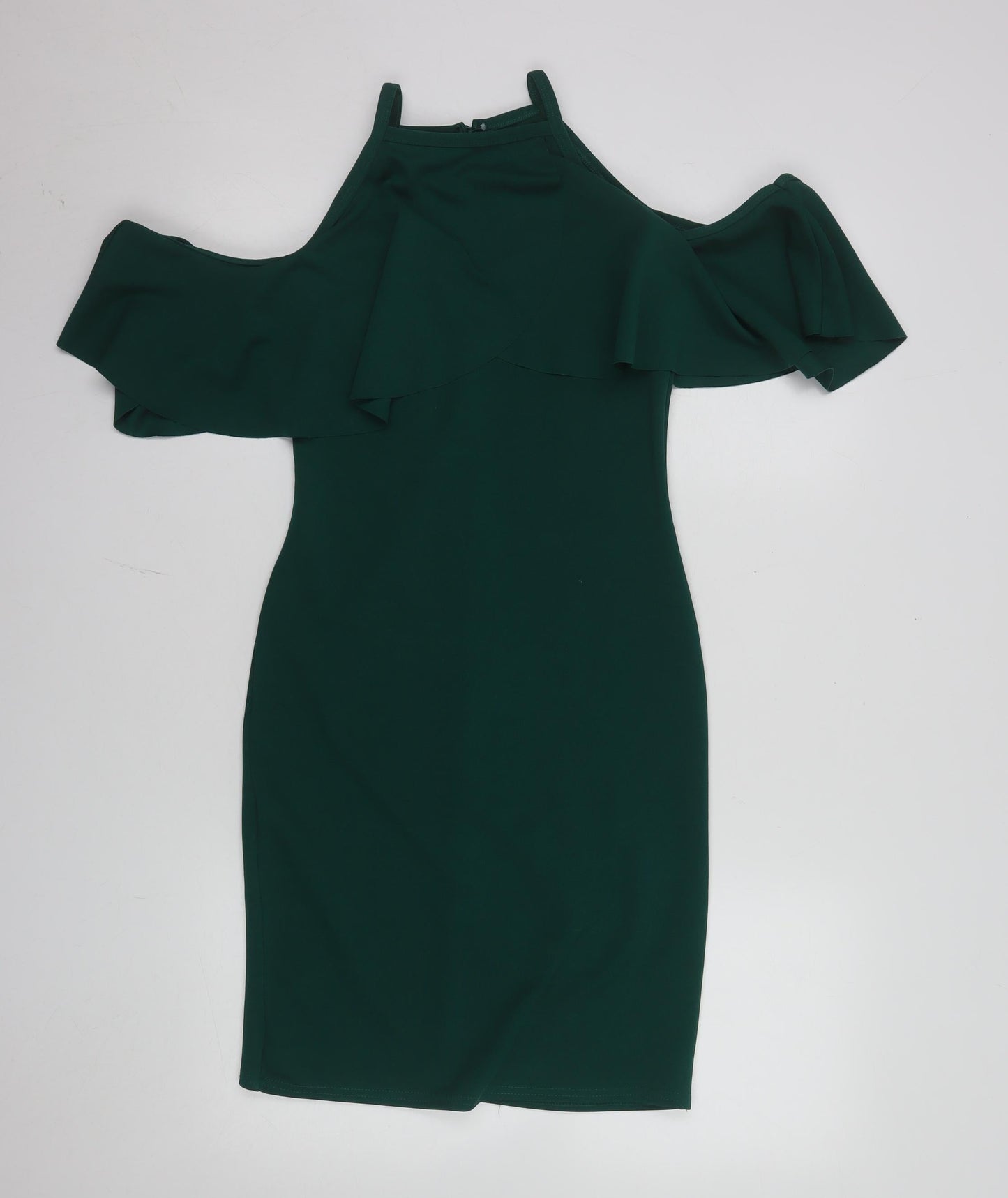 Quiz Women Green Size 12 Cold Shoulder Ruffle Bodycon Dress
