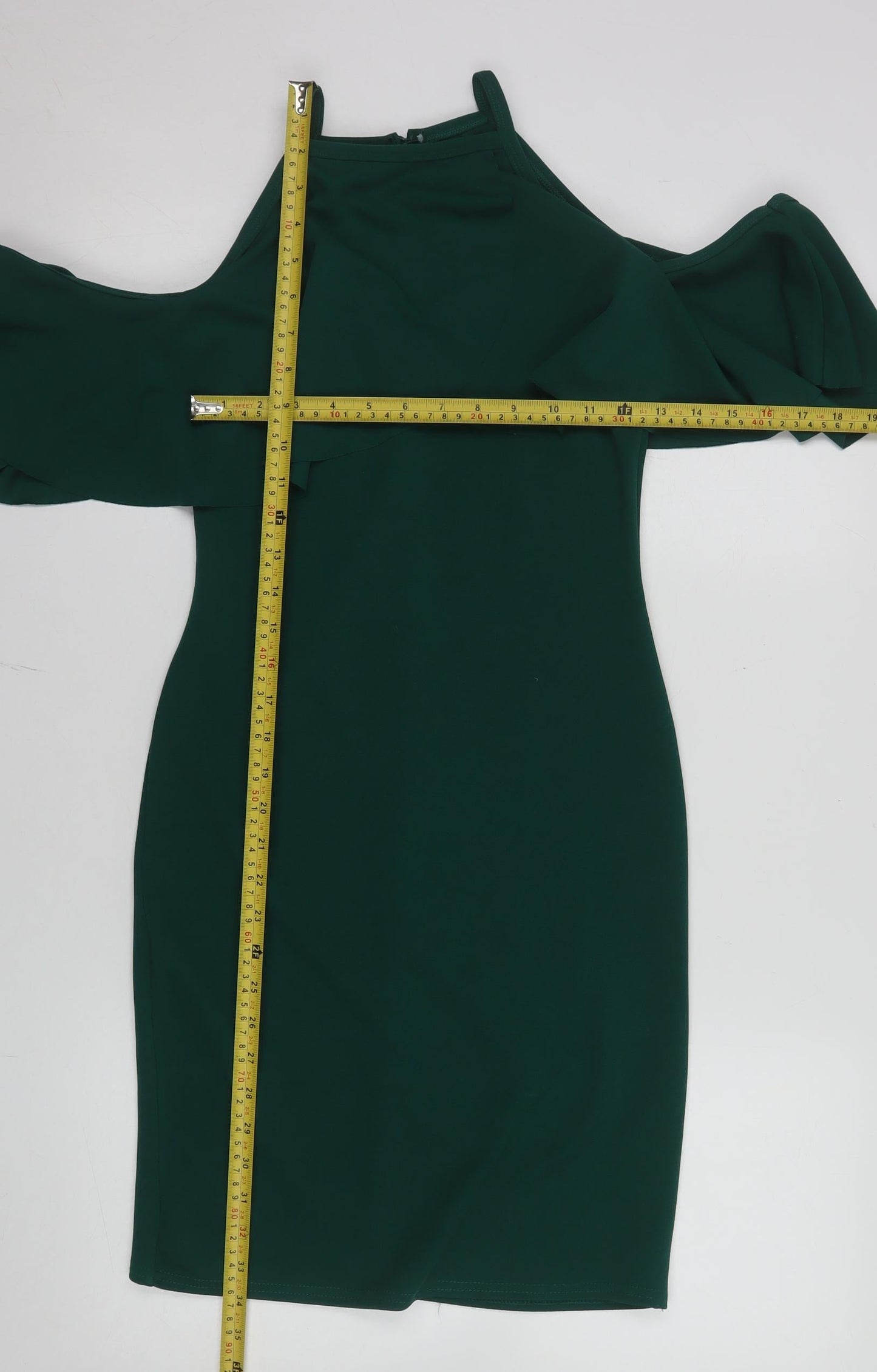Quiz Women Green Size 12 Cold Shoulder Ruffle Bodycon Dress