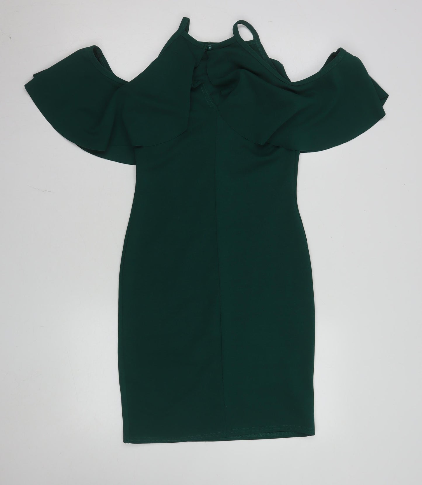 Quiz Women Green Size 12 Cold Shoulder Ruffle Bodycon Dress