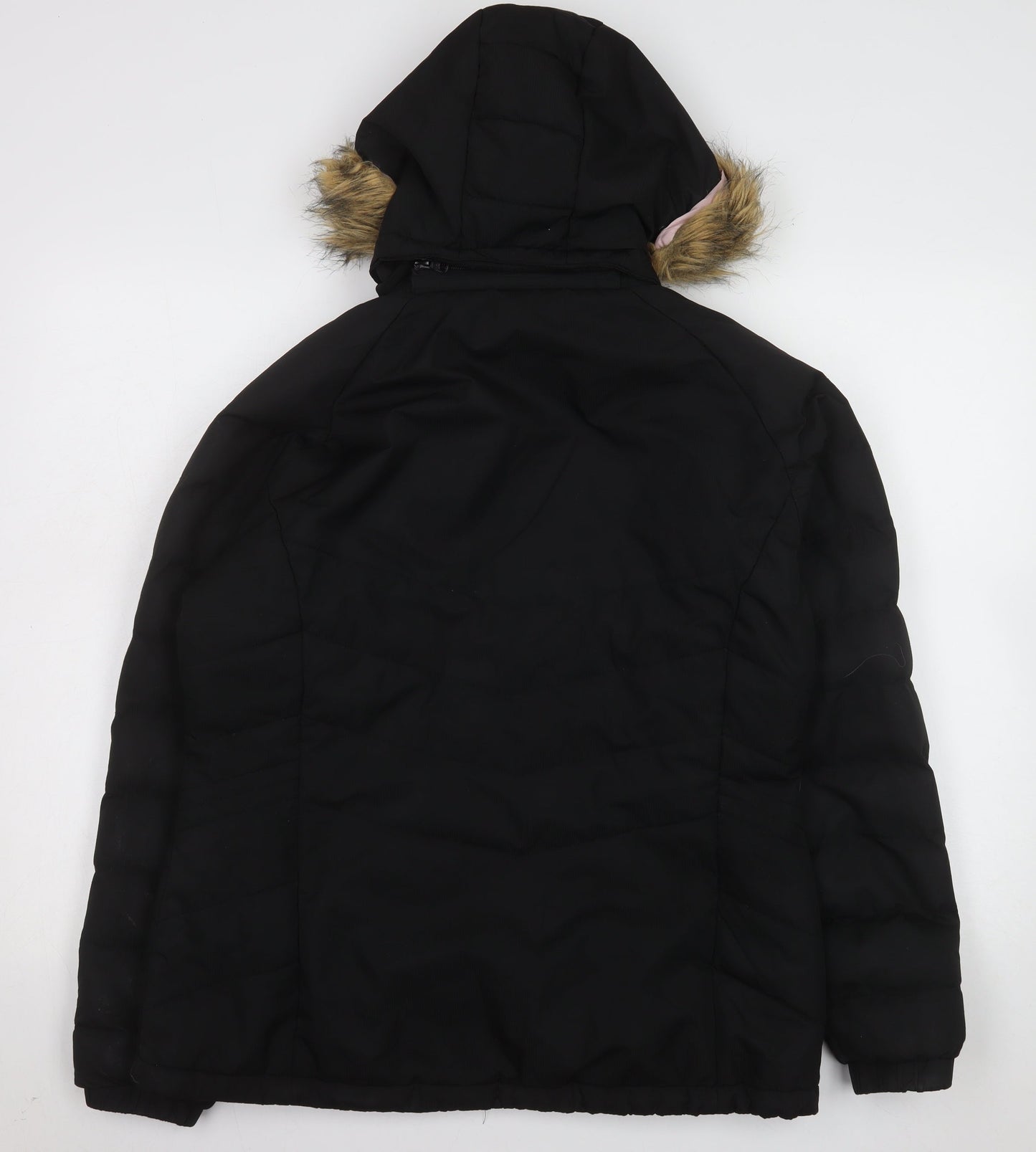 Trespass Womens Black L Hooded Puffer Jacket Faux Fur Trim Winter Coat