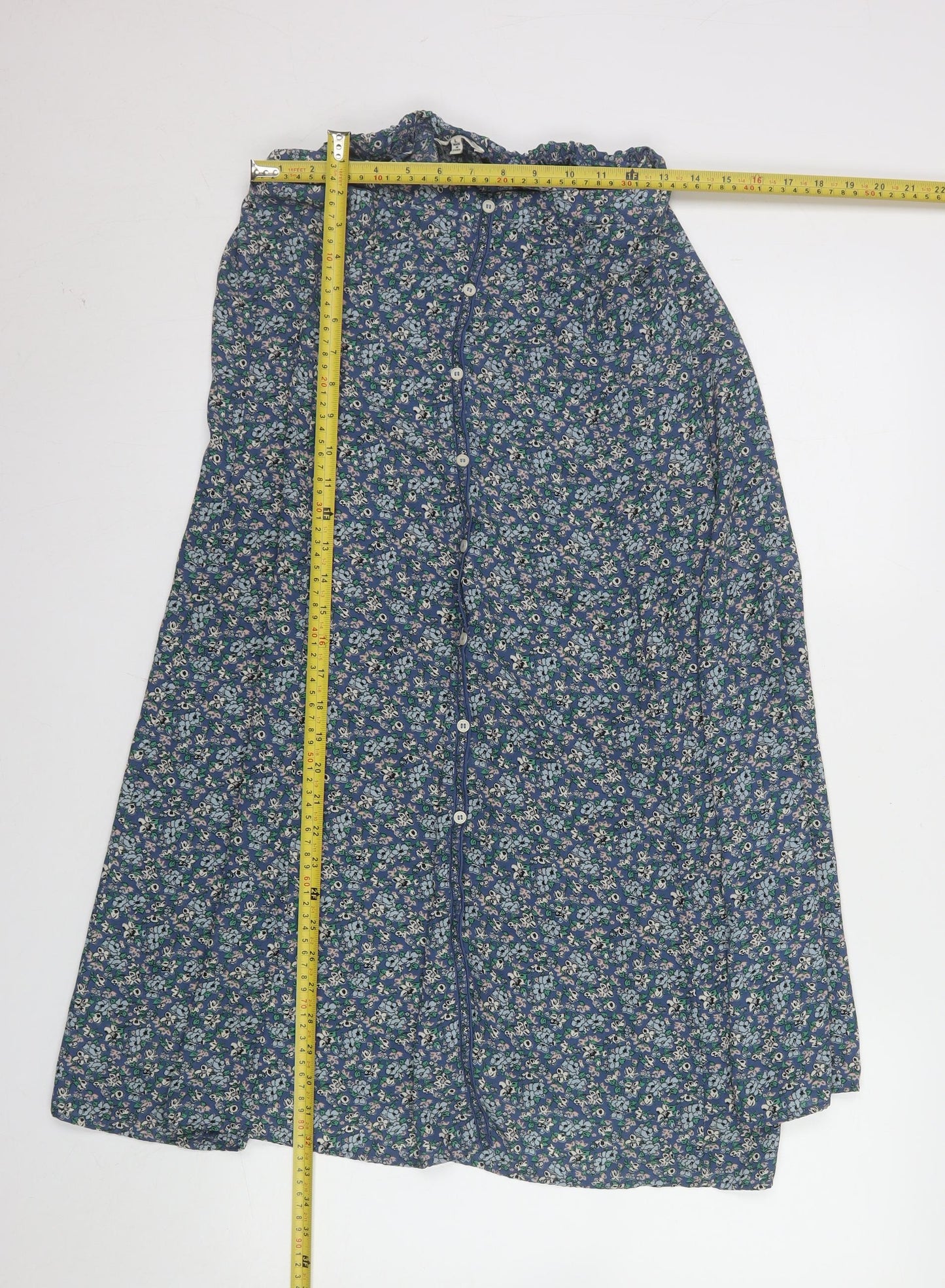 Max Studio Women's Blue Floral A-Line Midi Skirt Size L