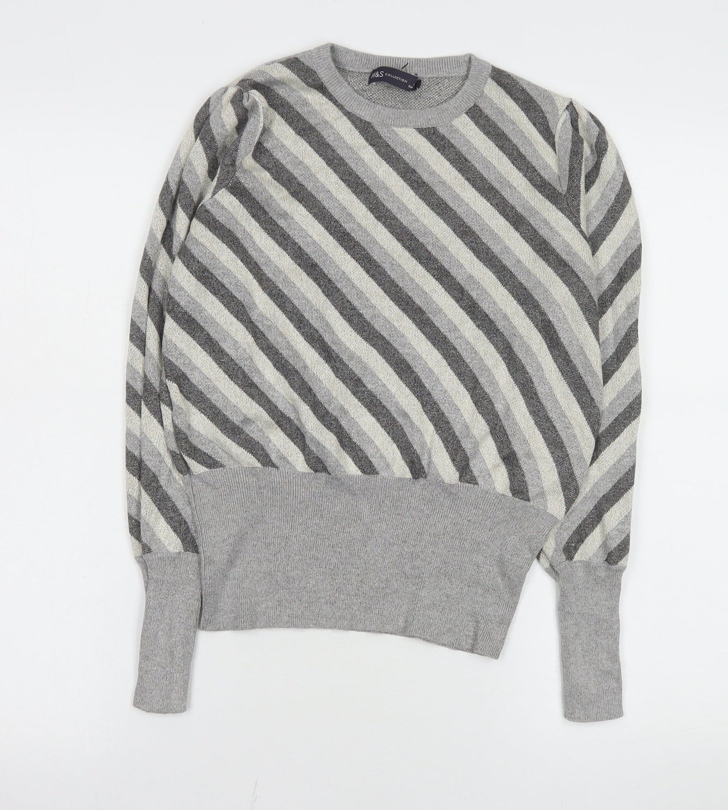 Marks and Spencer Womens Grey Striped Jersey Knit Jumper Size 12