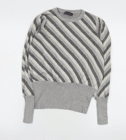 Marks and Spencer Womens Grey Striped Jersey Knit Jumper Size 12