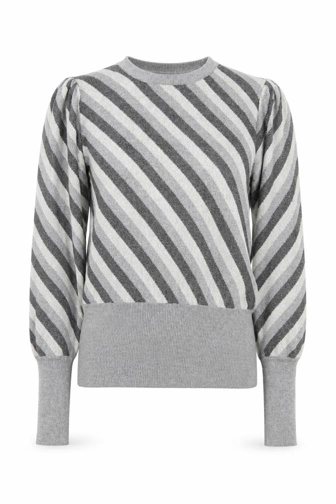 Marks & Spencer Womens Grey Striped Jersey Knit Jumper Size 12