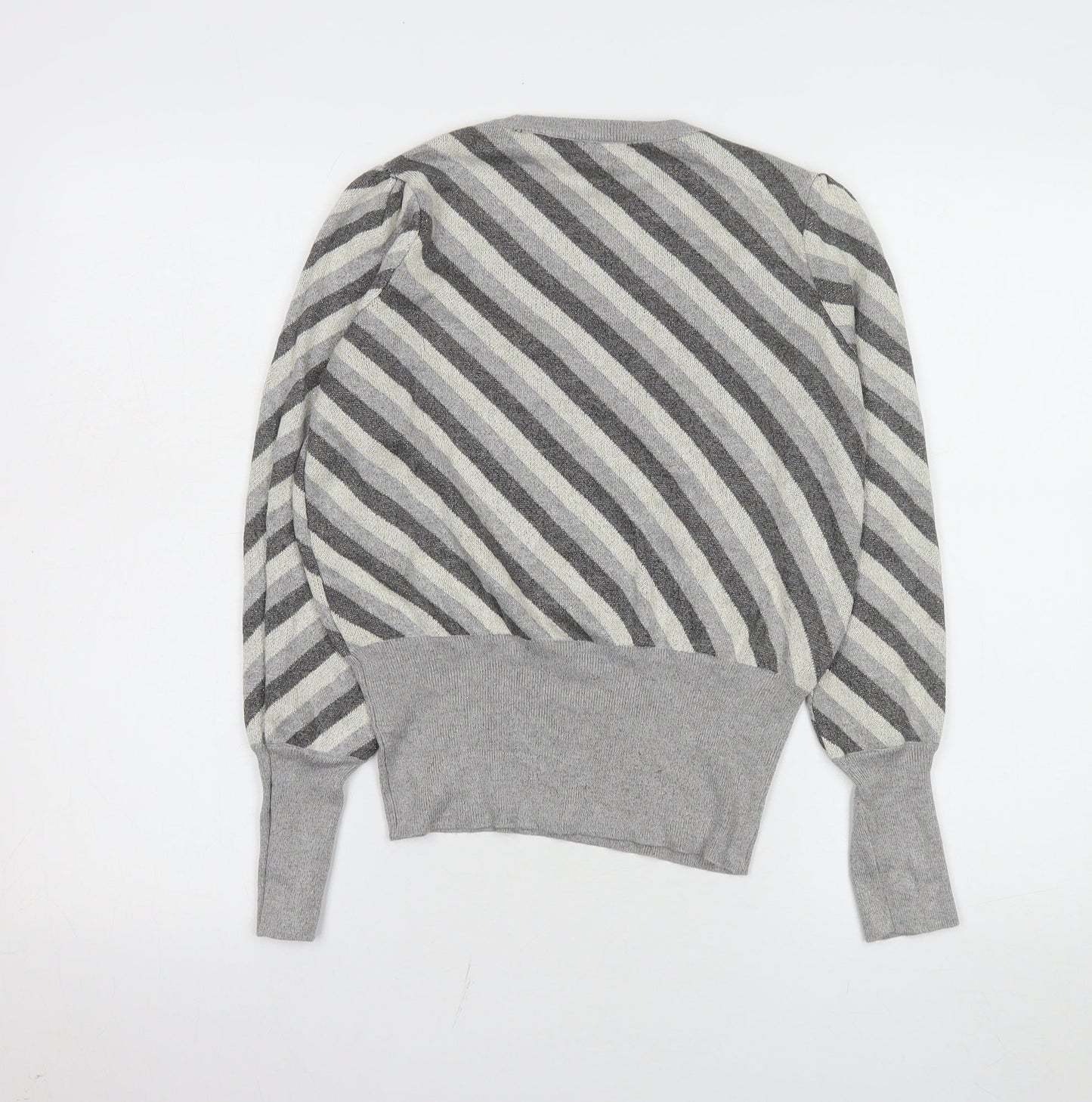 Marks and Spencer Womens Grey Striped Jersey Knit Jumper Size 12