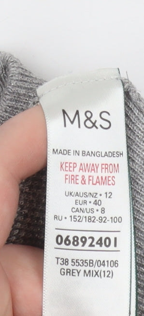 Marks and Spencer Womens Grey Striped Jersey Knit Jumper Size 12
