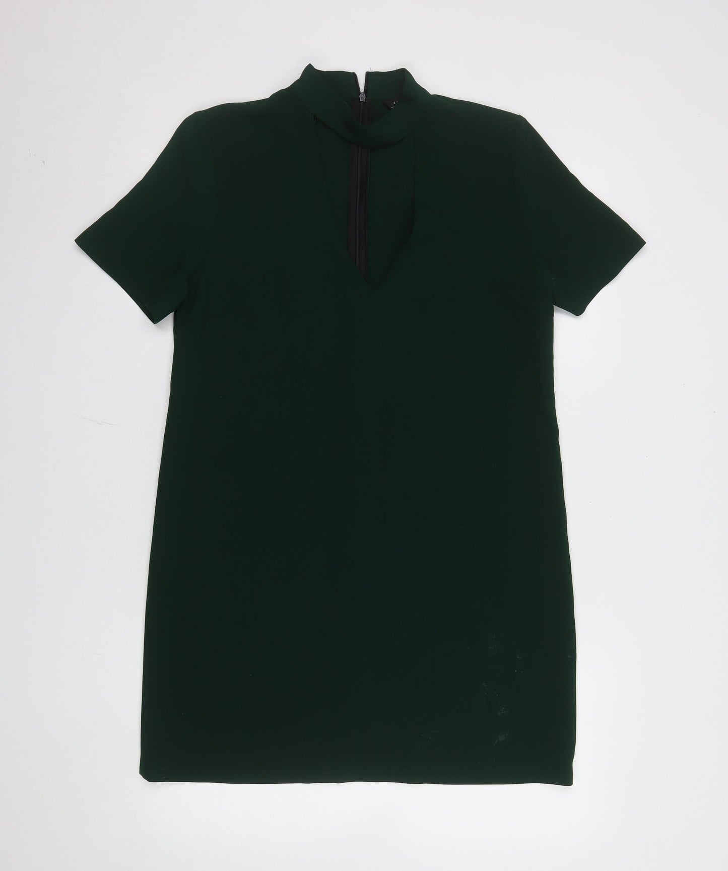 Zara Woman Green Short Sleeve High Neck Shift Dress Size S