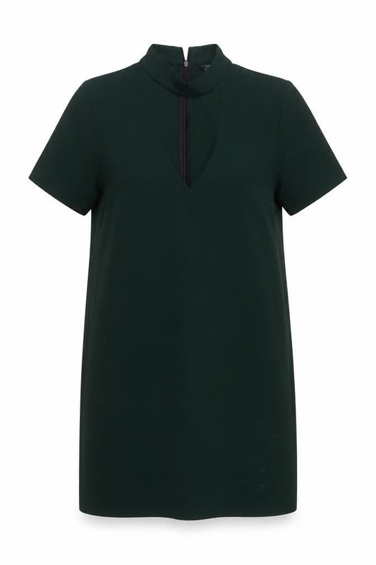 Zara Woman Green Short Sleeve High Neck Shift Dress Size S