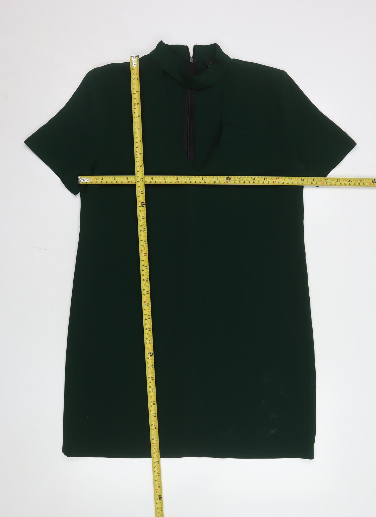 Zara Woman Green Short Sleeve High Neck Shift Dress Size S