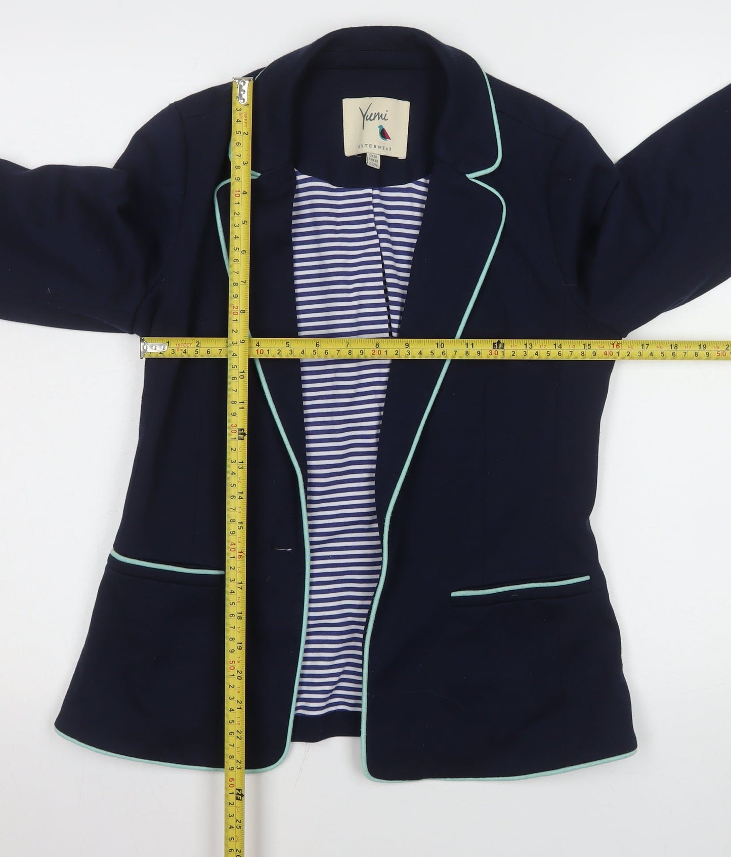 Yumi Women Navy Blue Blazer Jacket UK 10 Tailored Single Breasted Lined