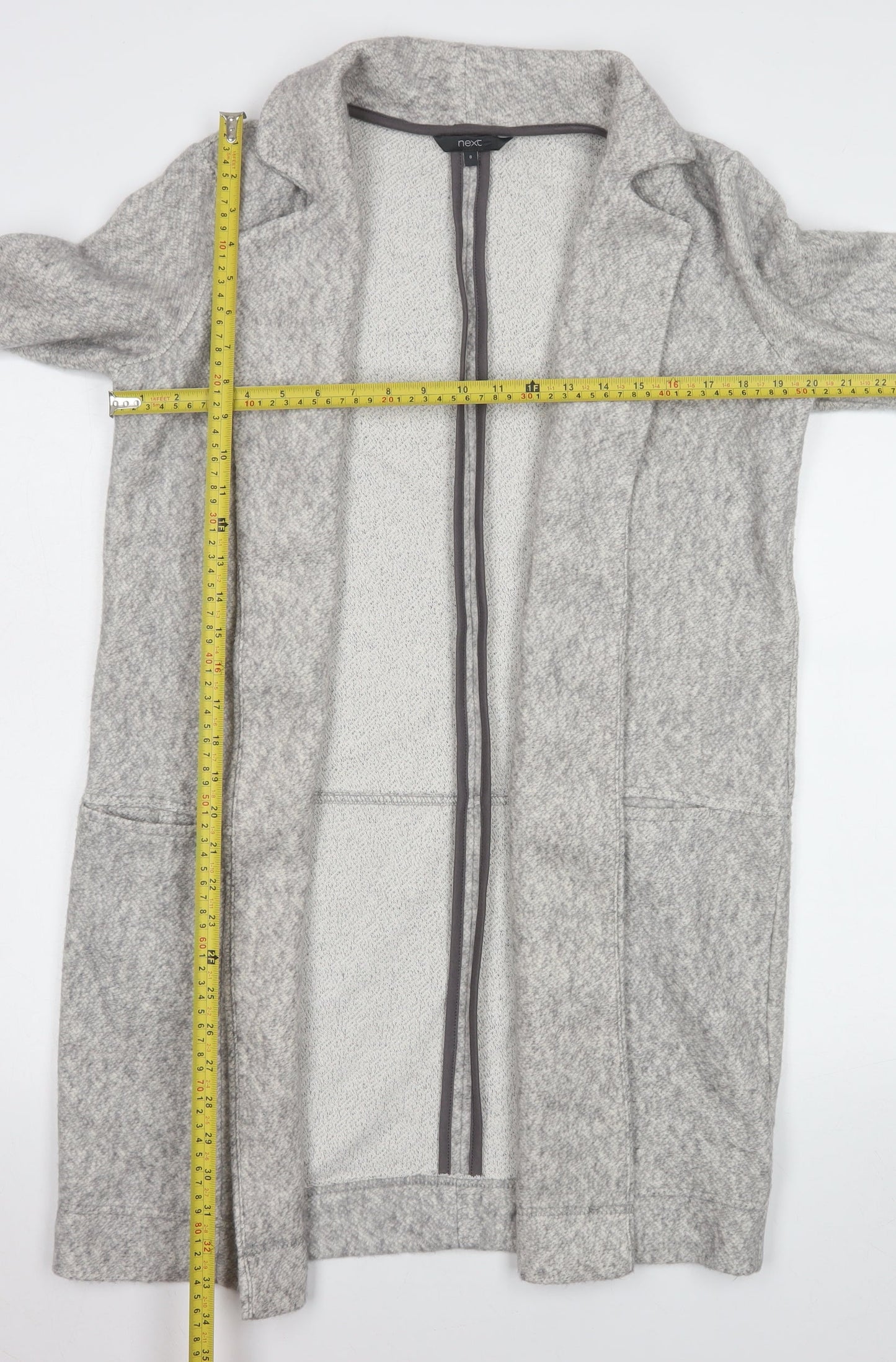 Next Womens Grey Cotton Blend Long Coatigan Size 8 Excellent