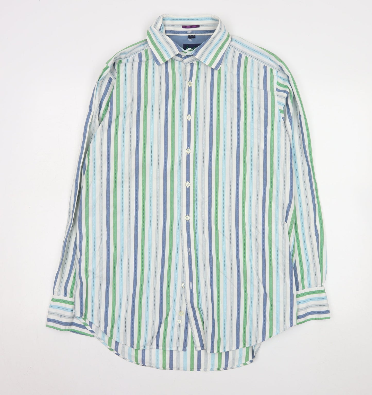 Boden Men's Blue Green Striped 15½ Classic Cotton Long Sleeve Shirt