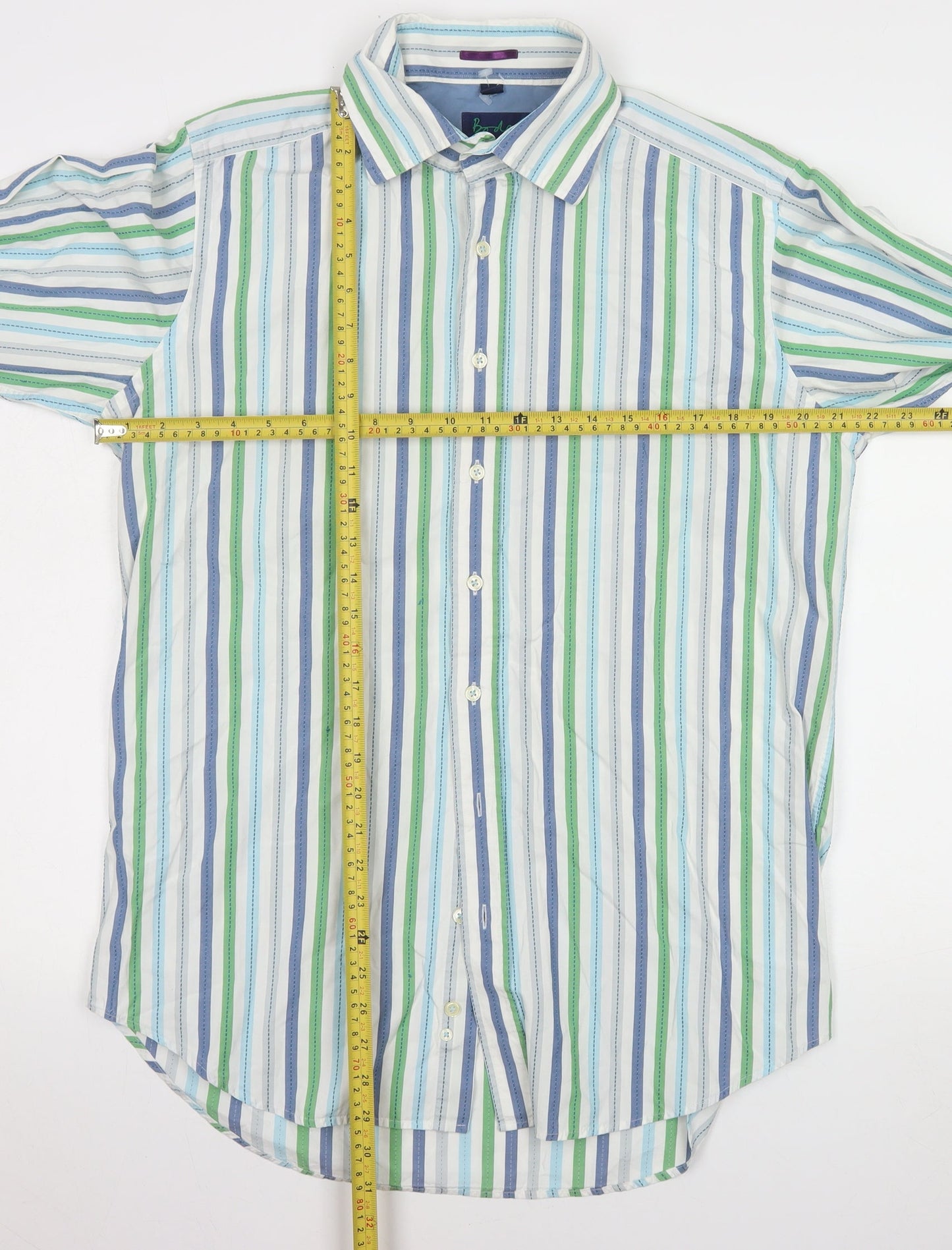 Boden Men's Blue Green Striped 15½ Classic Cotton Long Sleeve Shirt