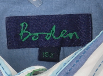 Boden Men's Blue Green Striped 15½ Classic Cotton Long Sleeve Shirt