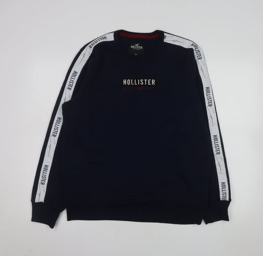Hollister Men's Blue Logo Crew Neck Fleece Sweatshirt Medium