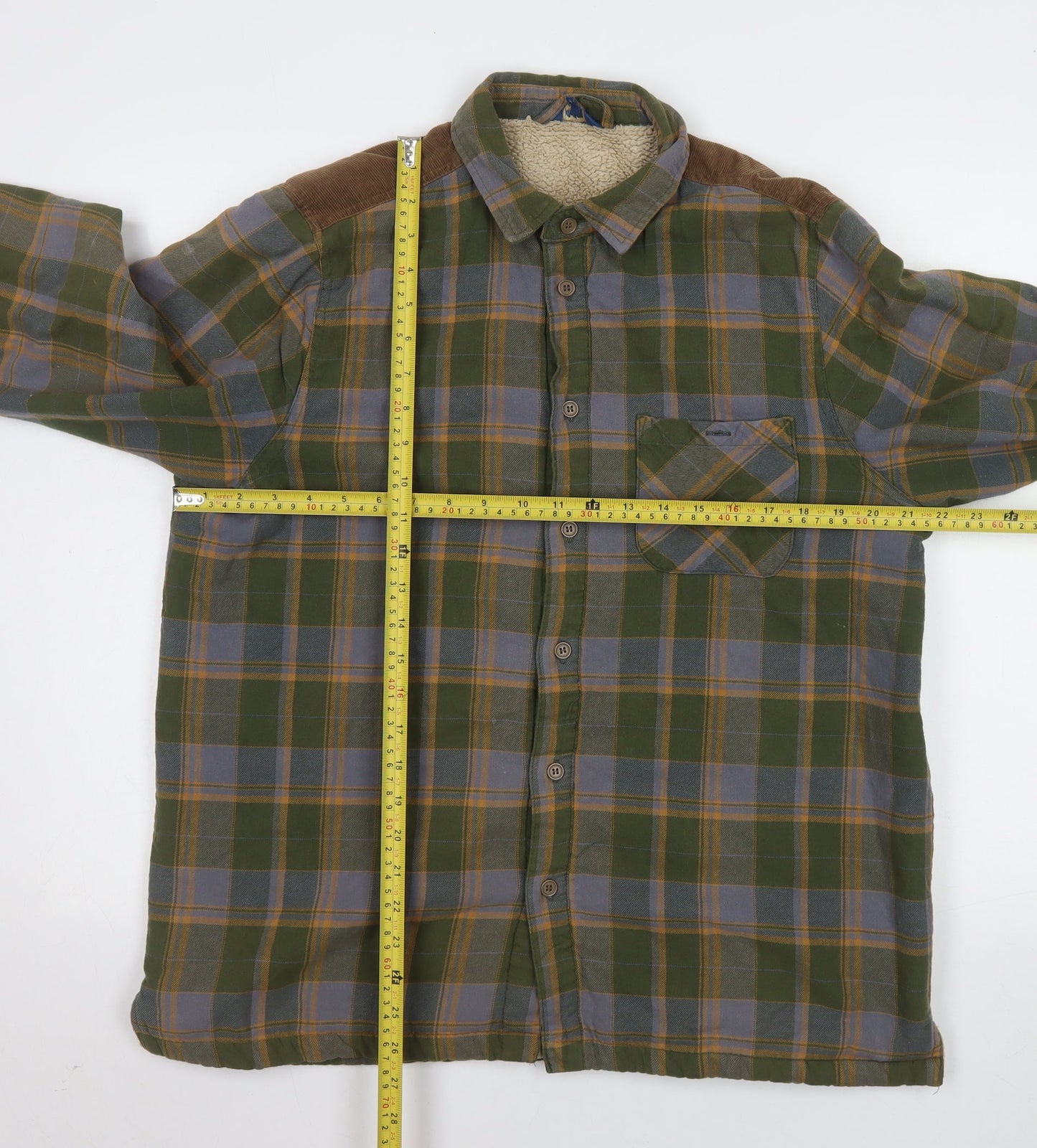 Cotton Traders Men's Green Check Flannel Lined Jacket M