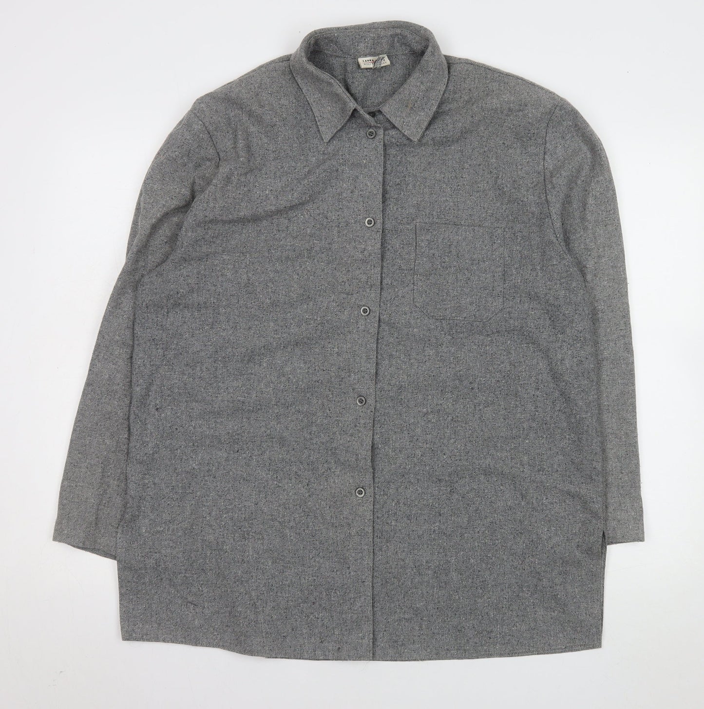 Laura Lebek Women's Grey Wool Blend Long Sleeve Button-Up Shirt Size 14