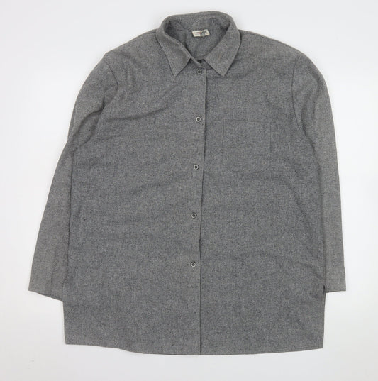Laura Lebek Women's Grey Wool Blend Long Sleeve Button-Up Shirt Size 14