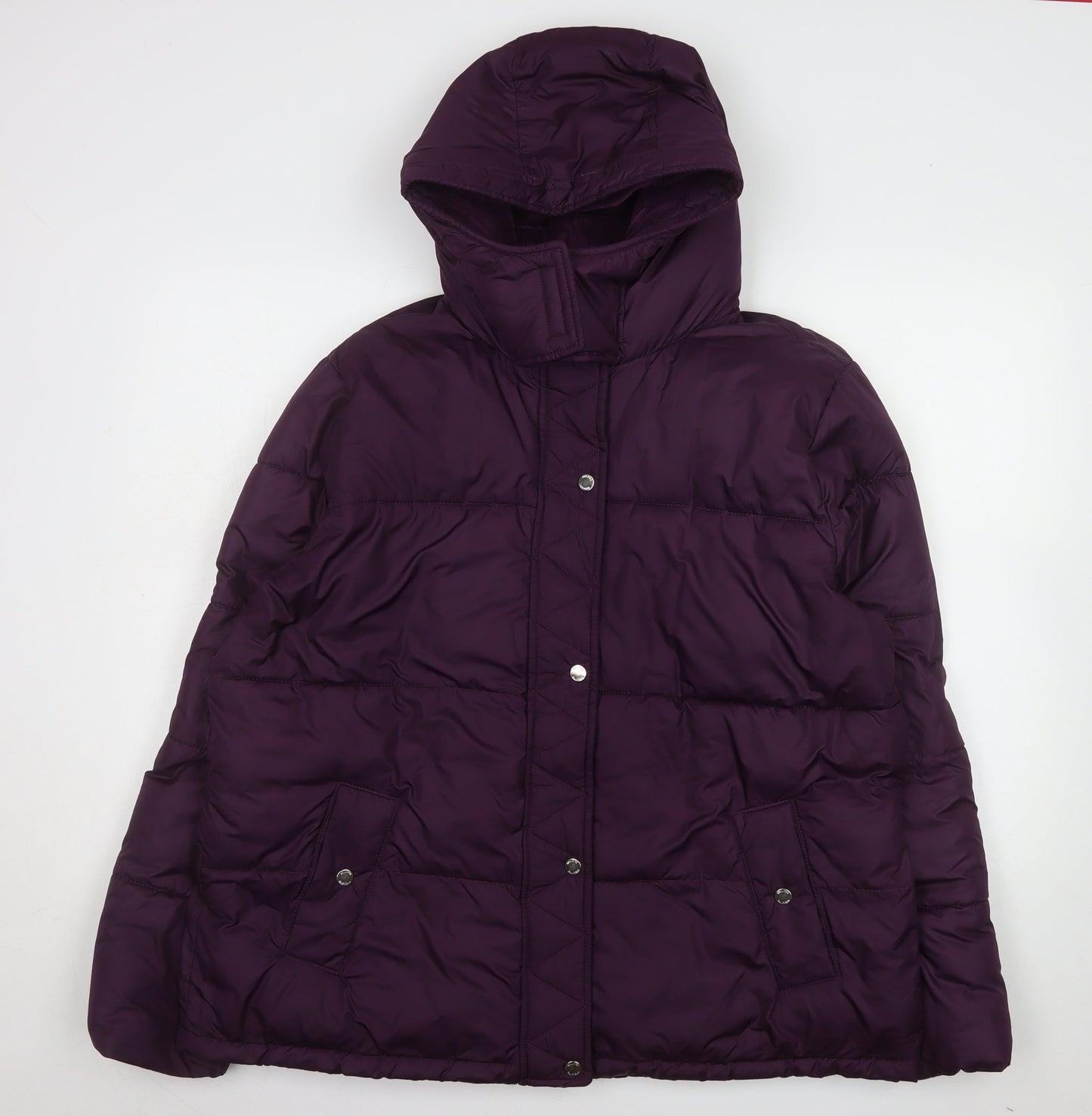 Hollister Womens Purple 2XL Puffer Jacket Hooded Mid-Length Winter Coat