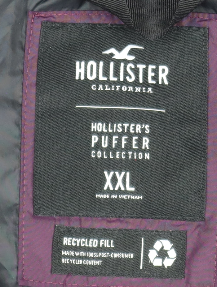 Hollister Womens Purple 2XL Puffer Jacket Hooded Mid-Length Winter Coat