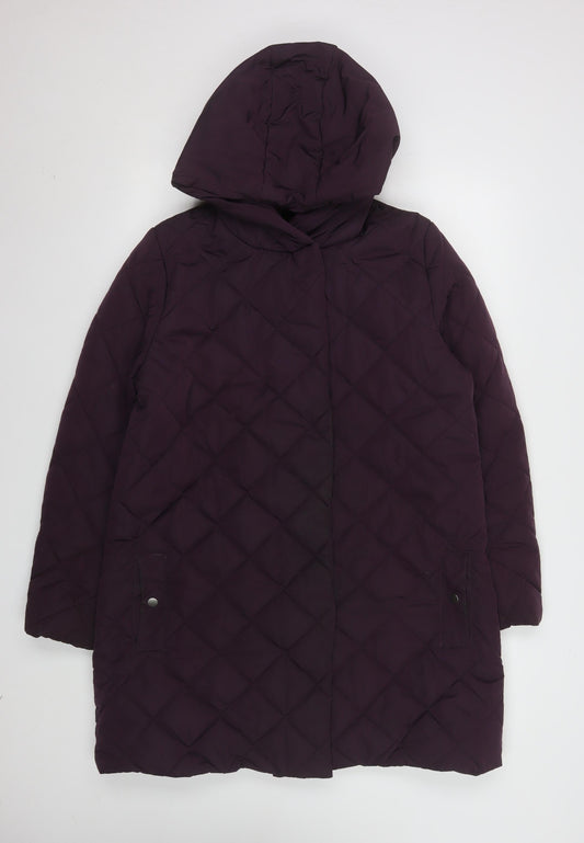 Dannimac Womens Purple Quilted Hooded Long Coat Size 14