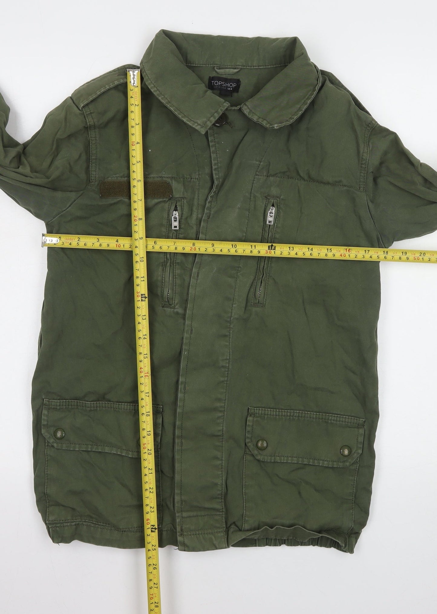 Topshop Womens Green Cotton Military Jacket Size 8